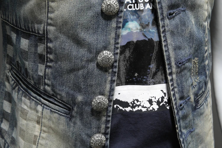 2024 Punk Embroidered Cowboy Waistcoat for Men Fashion Handsome Autumn New Personality Suit Collar Literary High Quality