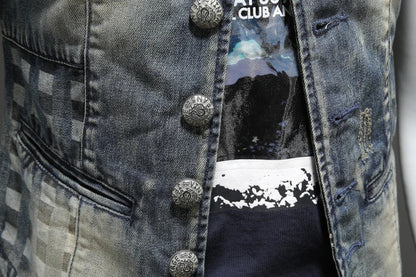 2024 Punk Embroidered Cowboy Waistcoat for Men Fashion Handsome Autumn New Personality Suit Collar Literary High Quality