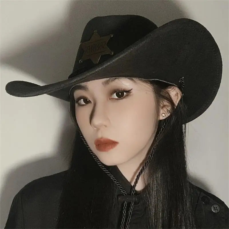Western Wild West Sheriff Hat With Five Star Party Costume For Men Lady Jazz Cowgirl Wide Cowboy Hat Unique Star Badge Decors