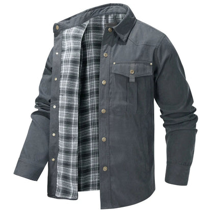 Spring Autumn Mens Flannel Plaid Shirt Jacket Casual Men Retro Lapel Cotton Warm Shirts Men Tactical Windbreaker Jacket Clothing