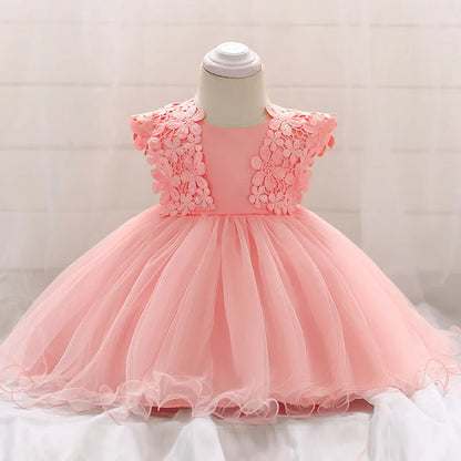 Robe de baptême pour bébé fille, en dentelle blanche, motif de fleurs, en Tulle, pour fête d'anniversaire, robe de mariage pour nouveau-né, 1 an