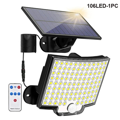 Lumières d'inondation solaires extérieures 106/318 LED lumières de mouvement solaires lumières de sécurité solaires à distance appliques murales étanche 3 Modes jardin