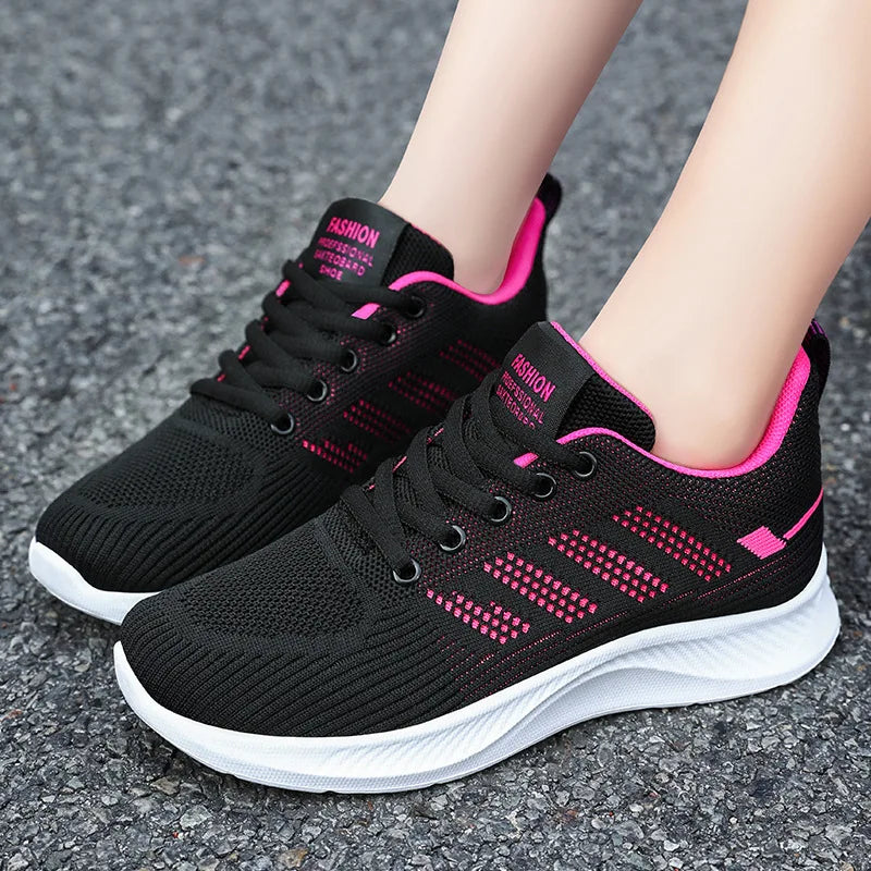 Oulylan Summer Soft Sole Running Shoes Ladies Casual Solid Color Antislip Footwear Outdoor Lace Up Mesh Breathable Sneakers