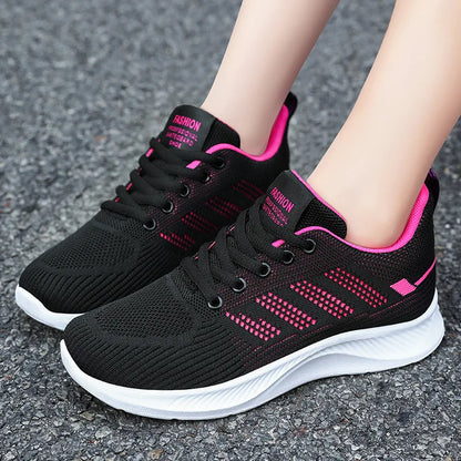 Oulylan Summer Soft Sole Running Shoes Ladies Casual Solid Color Antislip Footwear Outdoor Lace Up Mesh Breathable Sneakers