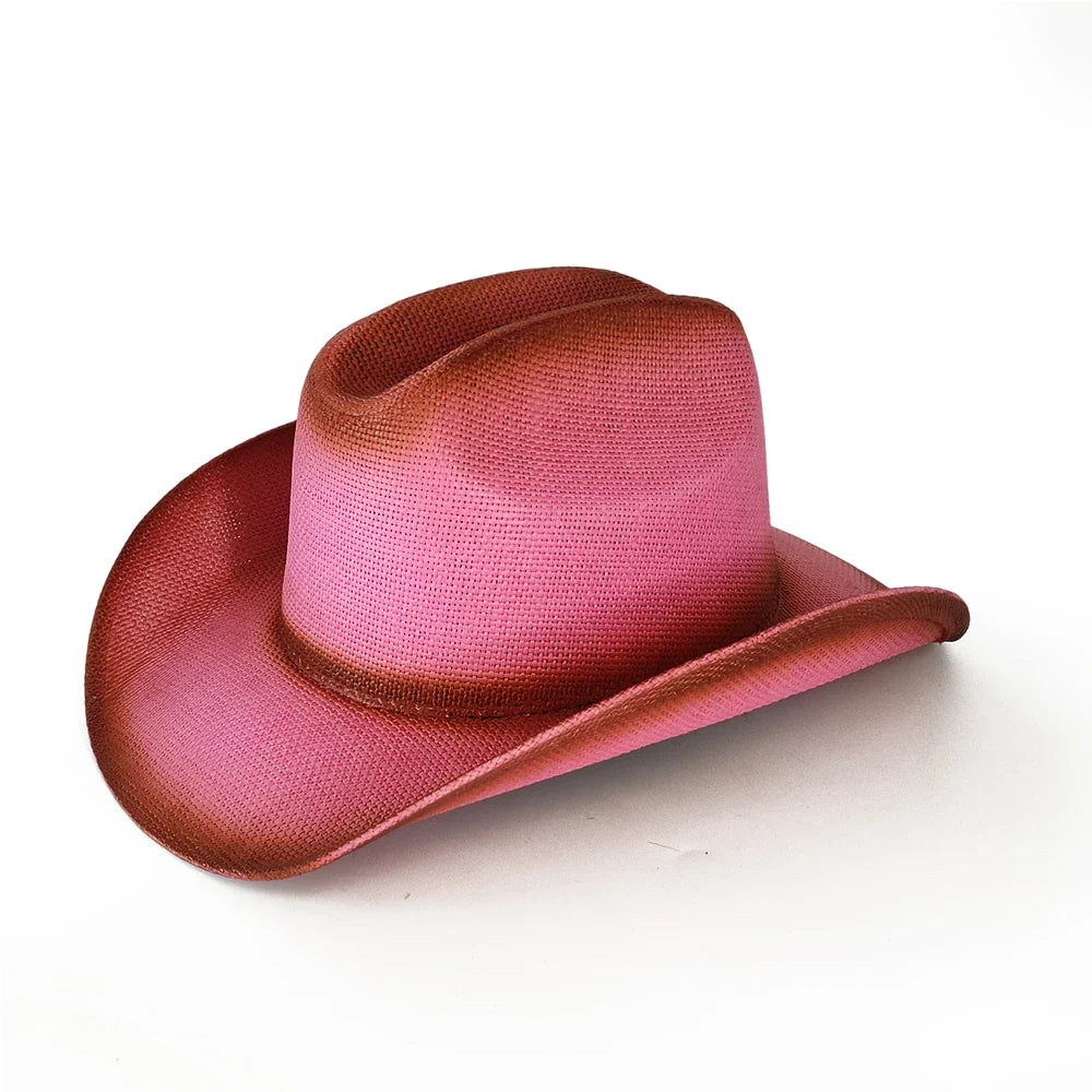 Nouveau chapeau de cowboy dégradé rétro Western pour hommes et femmes, chapeau de cowboy de scène de fête en plein air, chapeau de chevalier, sombrero de cowgirl vaquero