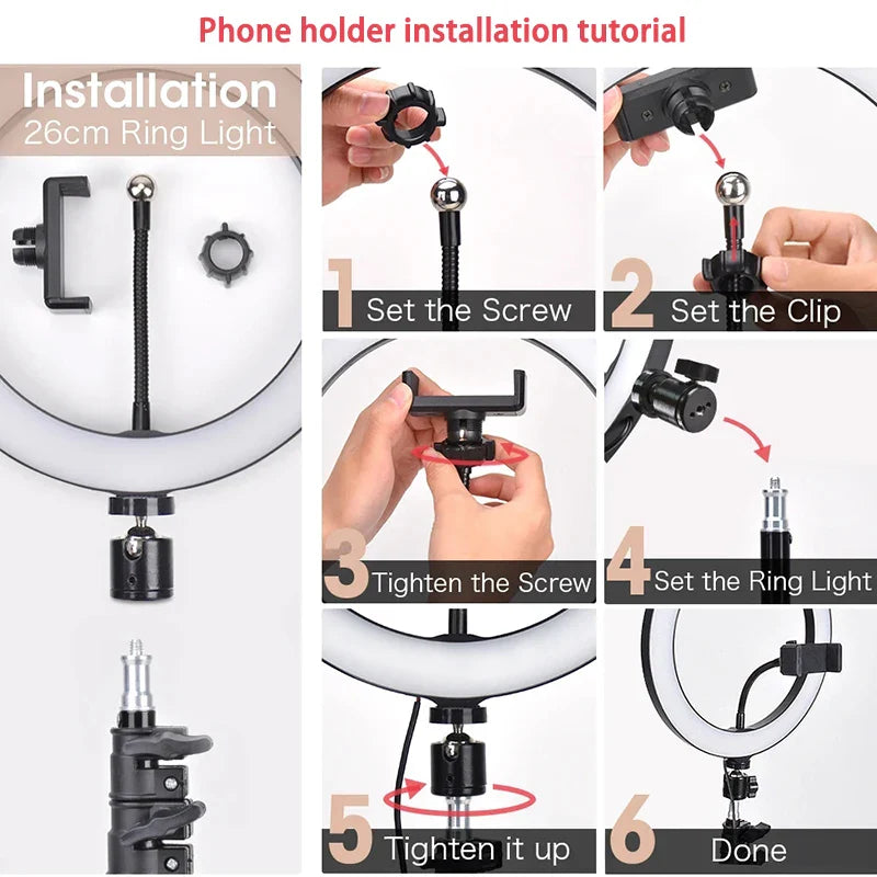 Anneau lumineux LED pour Selfie, intensité variable, éclairage de remplissage pour photographie, avec trépied, télécommande Bluetooth, pour téléphone, enregistrement vidéo en direct