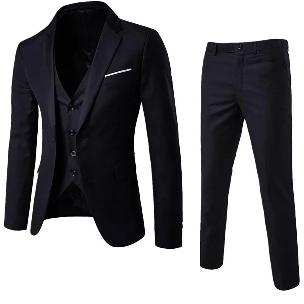1 Set Vest Pants Set Solid Color Korean Style Slim Single Breasted Vest Coat Zipper Closure Trousers for Wedding