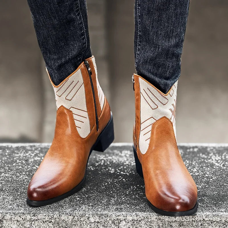 Cowboy Classic Fashionable Embroidered Pull On Boots with Wide Square Toe Western Retro Boot Durable 2025 Boots For Men