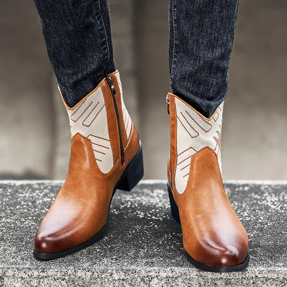 Cowboy Classic Fashionable Embroidered Pull On Boots with Wide Square Toe Western Retro Boot Durable 2025 Boots For Men