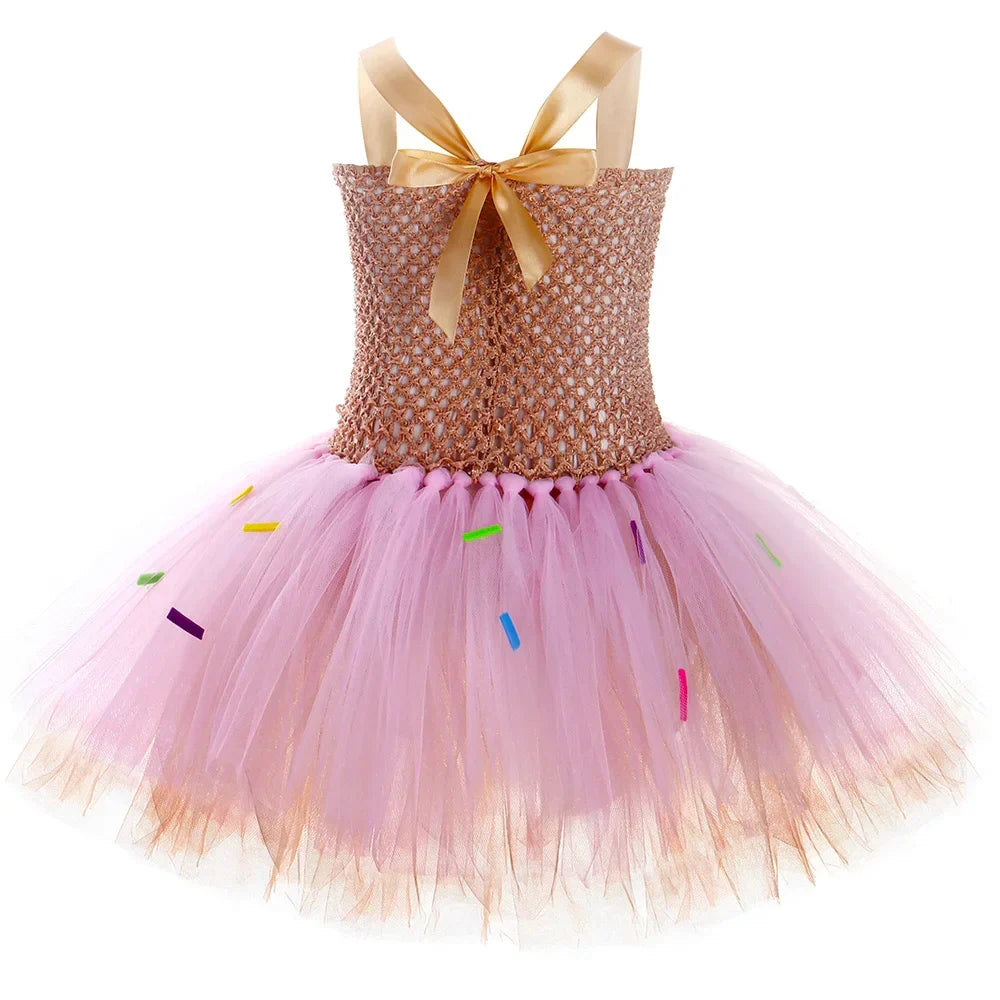 Déguisement de Beignet pour Enfants Robe Tutu Beignet au Chocolat Filles Robe de Princesse d'Anniversaire Fantaisie Vêtements d'Halloween et de Noël pour Enfants