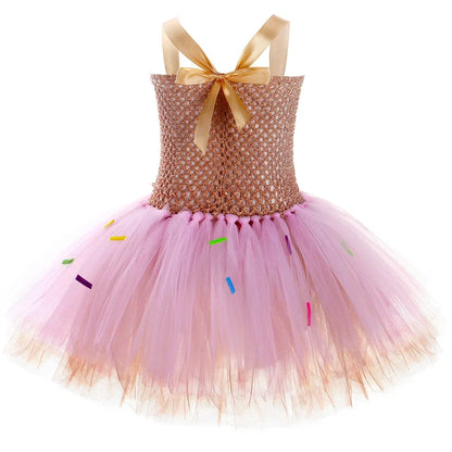 Déguisement de Beignet pour Enfants Robe Tutu Beignet au Chocolat Filles Robe de Princesse d'Anniversaire Fantaisie Vêtements d'Halloween et de Noël pour Enfants