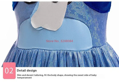 Nouvelle robe à bretelles d'été Bluey Anime pour fille, mignonne, pour fête d'anniversaire d'enfants, robe de soirée, robe de princesse, cadeau surprise pour fille