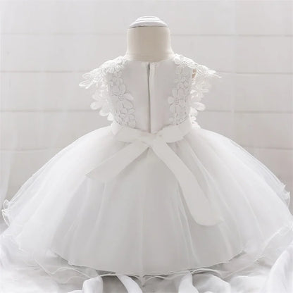 Robe de baptême pour bébé fille, en dentelle blanche, motif de fleurs, en Tulle, pour fête d'anniversaire, robe de mariage pour nouveau-né, 1 an