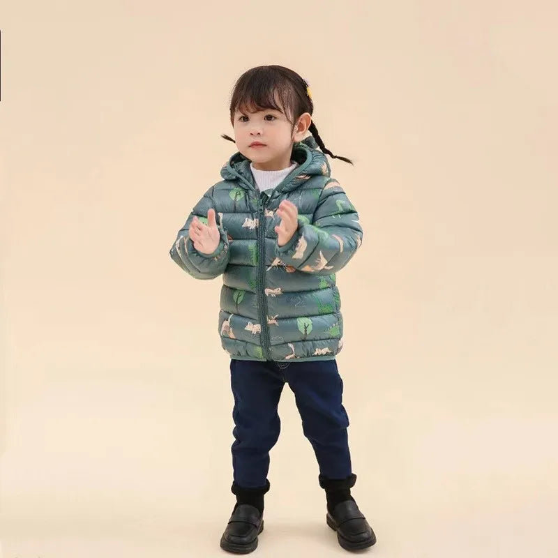Enfants Garçons Bébé Vestes Légères à Capuche en Duvet Vêtements d'Extérieur Chauds Automne Enfants Filles Manteaux Imprimé Dinosaure Dessin Animé Vêtements Décontractés