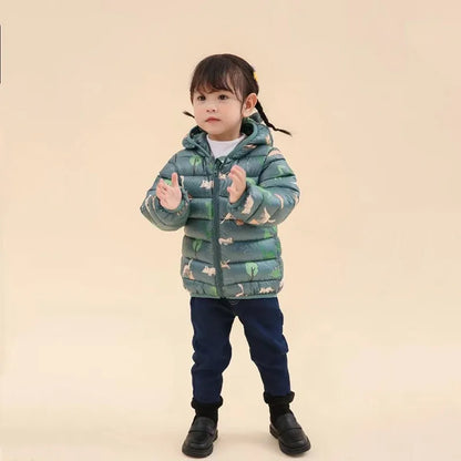 Enfants Garçons Bébé Vestes Légères à Capuche en Duvet Vêtements d'Extérieur Chauds Automne Enfants Filles Manteaux Imprimé Dinosaure Dessin Animé Vêtements Décontractés