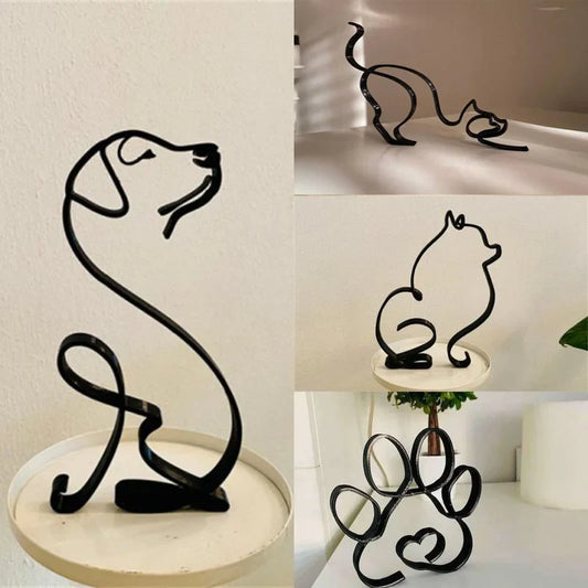 Sculpture d'art de chien en métal, Art minimaliste abstrait, Figurines en fer, accessoires de bureau pour la décoration de la maison, Miniature mignonne