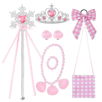 Costume de Cowgirl Robe de Fille Princesse Cosplay Costume Rose à Carreaux Tenue de Plage Anniversaire Halloween Fête Robe pour Enfants