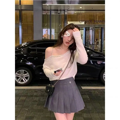 Sweater Mujer Sexy Off Shoulder Knitted Long Sleeve Pullover Femme Autumn Vintage Chandails White Black Top Women Thin Sweater