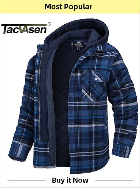 TACVASEN Veste d'hiver en coton à carreaux pour homme, manches longues, matelassée, doublée, en flanelle, multi-poches, vêtements d'extérieur, manteaux de randonnée