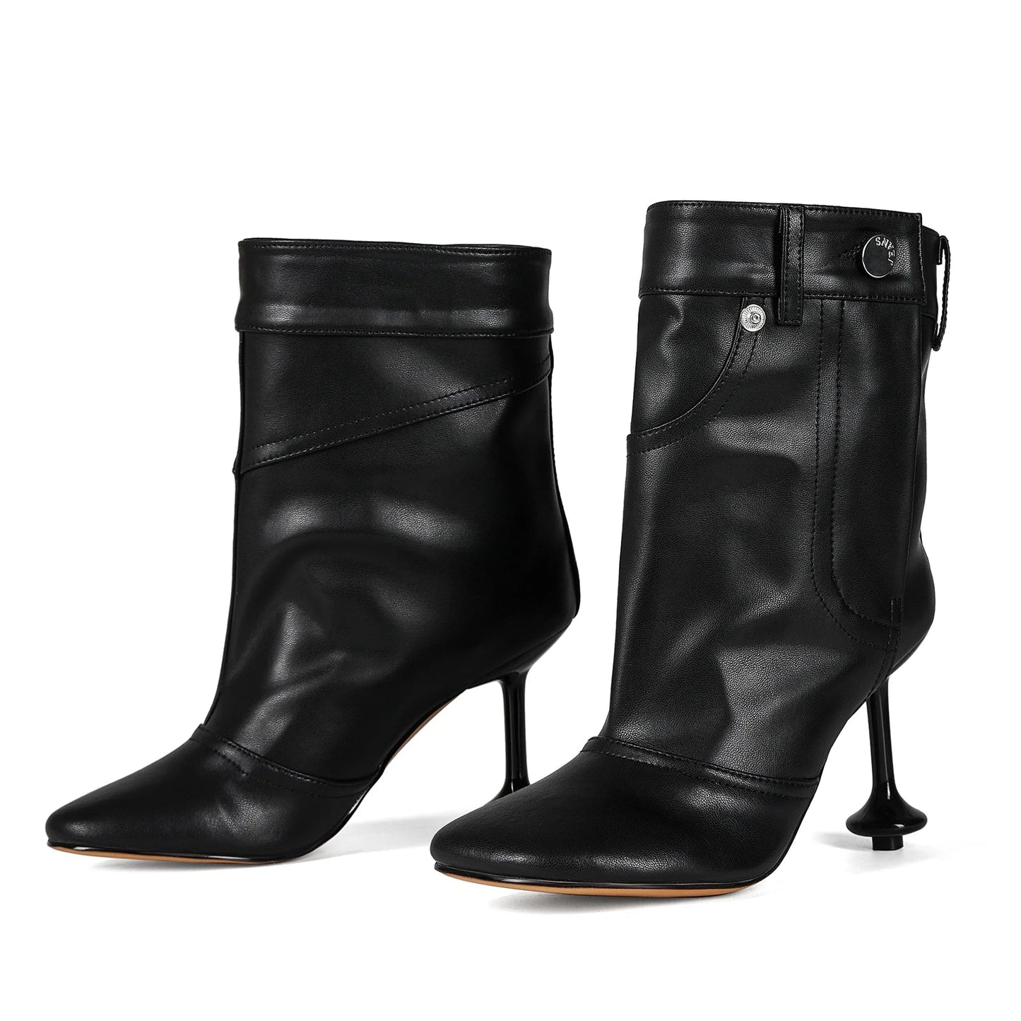 European and American Alien and Square Head Splicing Design Water Washed Cowboy Boots for Women's Trendy Side Zipper Short Boots