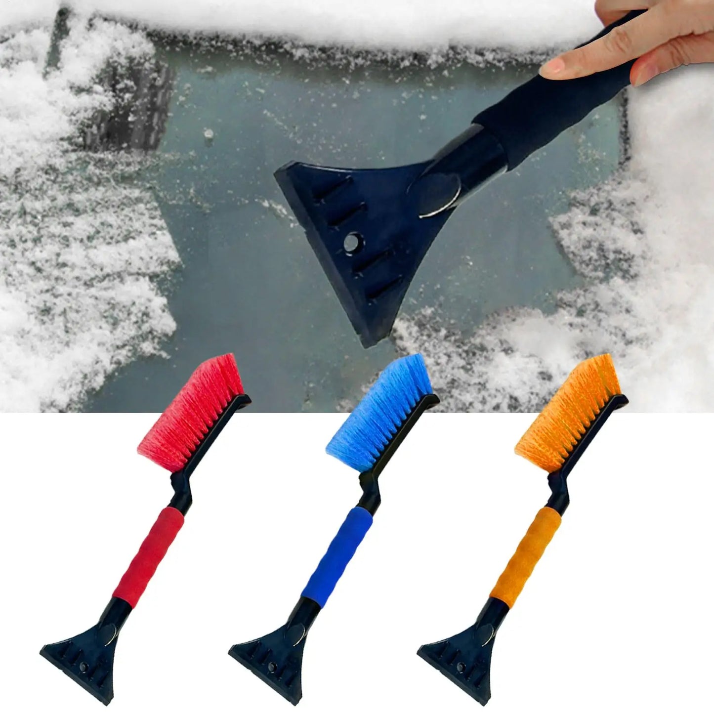 2-en-1 Grattoirs à glace pour pare-brise de voiture, grattoir à neige et brosse, poignée ergonomique en mousse, déneigeur pour le nettoyage hivernal des voitures