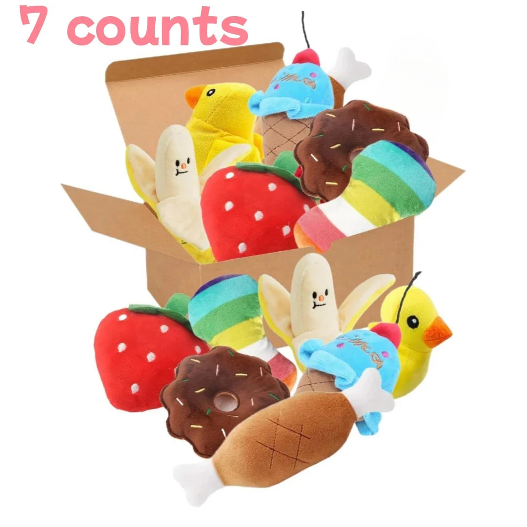Un ensemble de 7 pièces de jouets sonores pour chiots, à mâcher en peluche en vrac pour animaux de compagnie, collations aux fruits et jouets pour chiots de légumes, adaptés aux jeux mignons