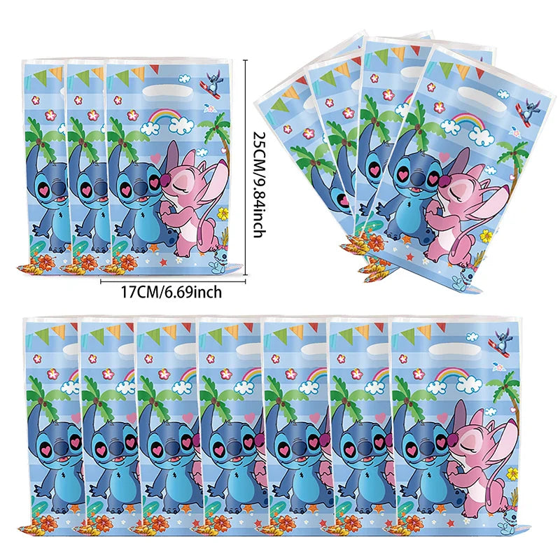 30 sacs cadeaux de fête Lilo & Stitch bleus et roses avec poignées, sacs de fête à thème Lilo & Stitch, pour fête prénatale, anniversaire d'enfants, décoration