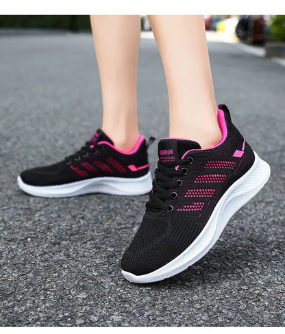 Oulylan Summer Soft Sole Running Shoes Ladies Casual Solid Color Antislip Footwear Outdoor Lace Up Mesh Breathable Sneakers