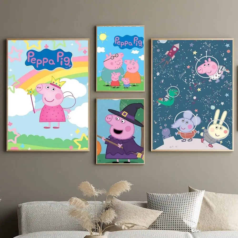 Cartoon Cute W-Peppa PigS Poster Sticky Posters Waterproof Paper Sticker Coffee House Bar Home Decor