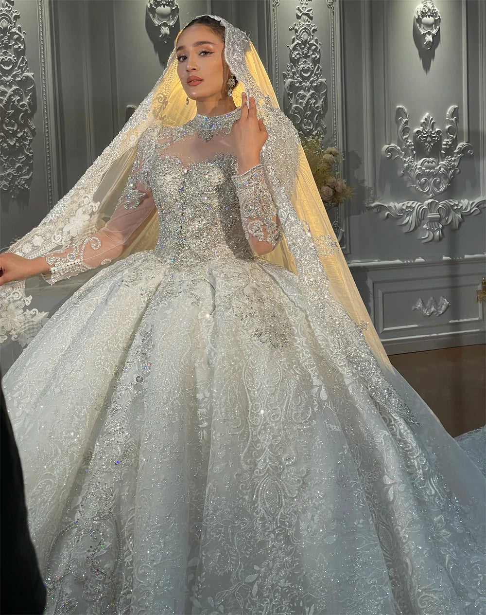 Customized NS4963 Long Sleeves Lace Wedding Dresses New With Handwork Beading