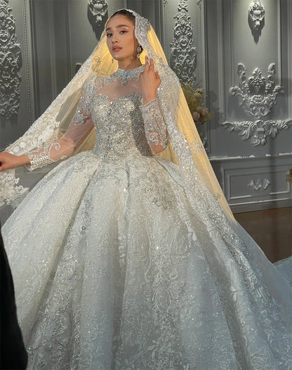Customized NS4963 Long Sleeves Lace Wedding Dresses New With Handwork Beading