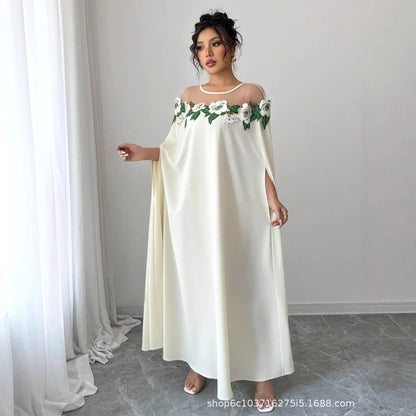 Robe longue de soirée élégante, à la mode, Chic, décoration florale, couleur unie, tempérament de printemps, robe longue ample