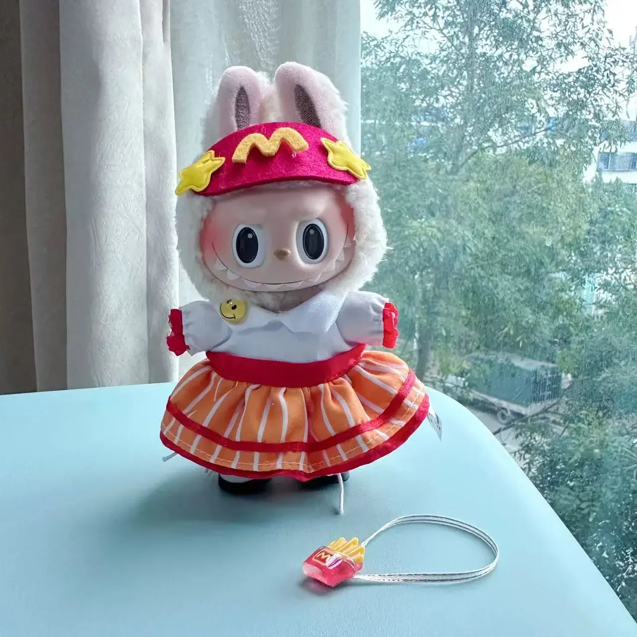 Labubu 17cm Clothes Outfit Accessories For Labubu Dolls Clothing Kids Gift French Fries Apron And M Hat Work Uniforms FF15G