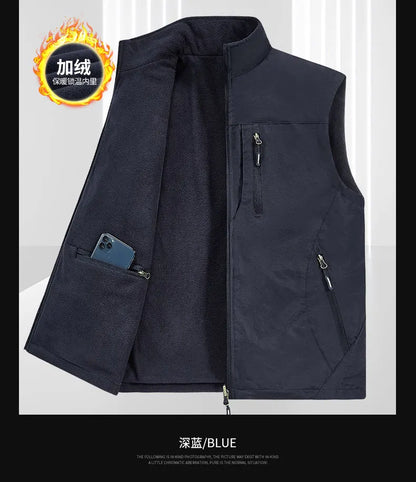 Men Autumn Fleece Outdoor Vest 4XL Utility Tactical Multi-pocket Techwear Outdoor Hiking Fishing Photography Safari Cargo Vest