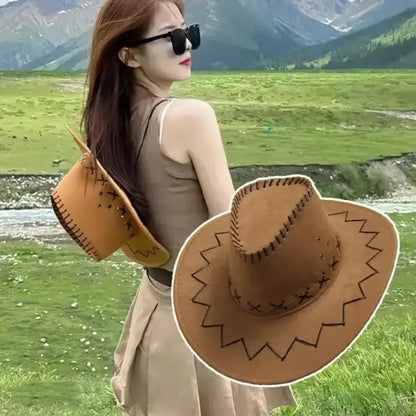 Unisex Western Suede Cowboy Hat, Fashion Cowgirl Cap for Women and Men, Fancy Dress, Party Headwear Accessory