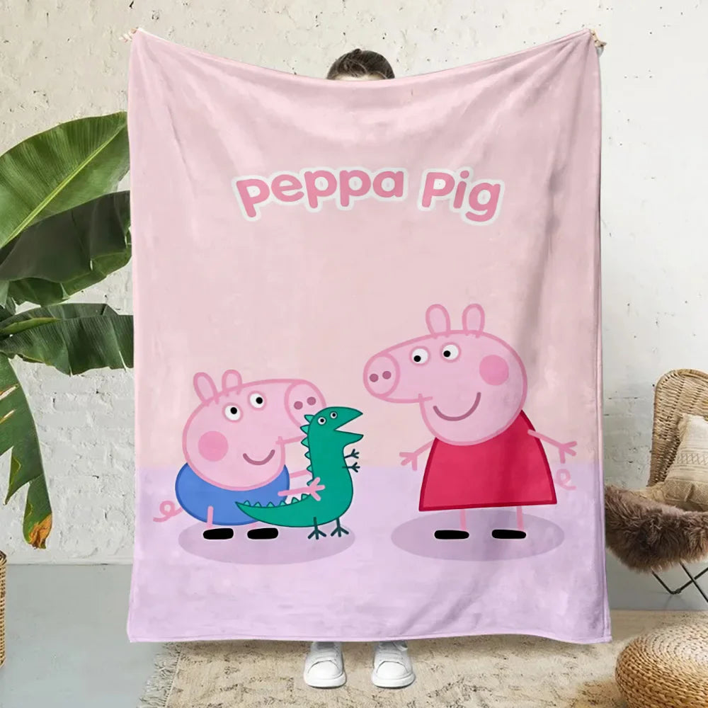 Cartoon P-Peppa Pigs Printed Blanket Picnic Blankets Warm Blanket Soft and Comfortable Blanket Home Travel Birthday Gift