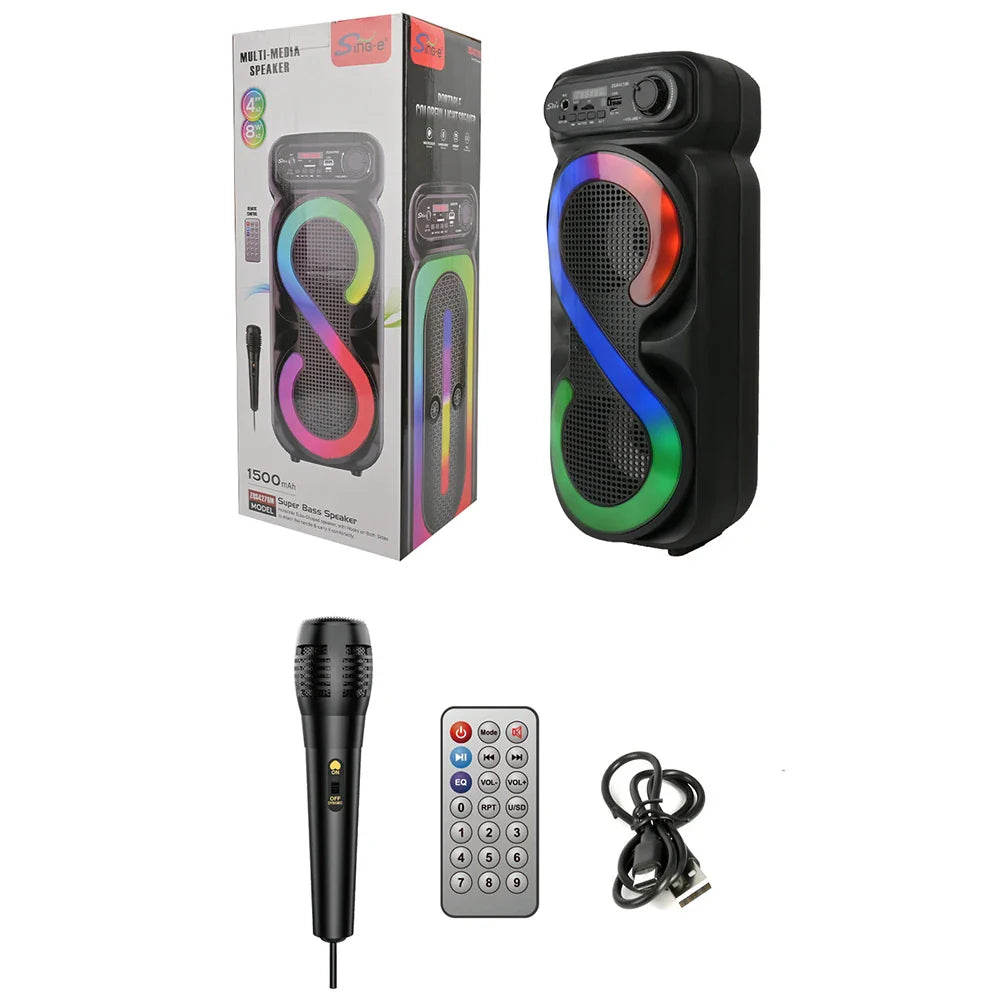 Bluetooth-Compatible Speaker Karaoke Speaker with RGB Light Portable Boombox USB/TF Outdoor Speaker Remote Control for Karaoke