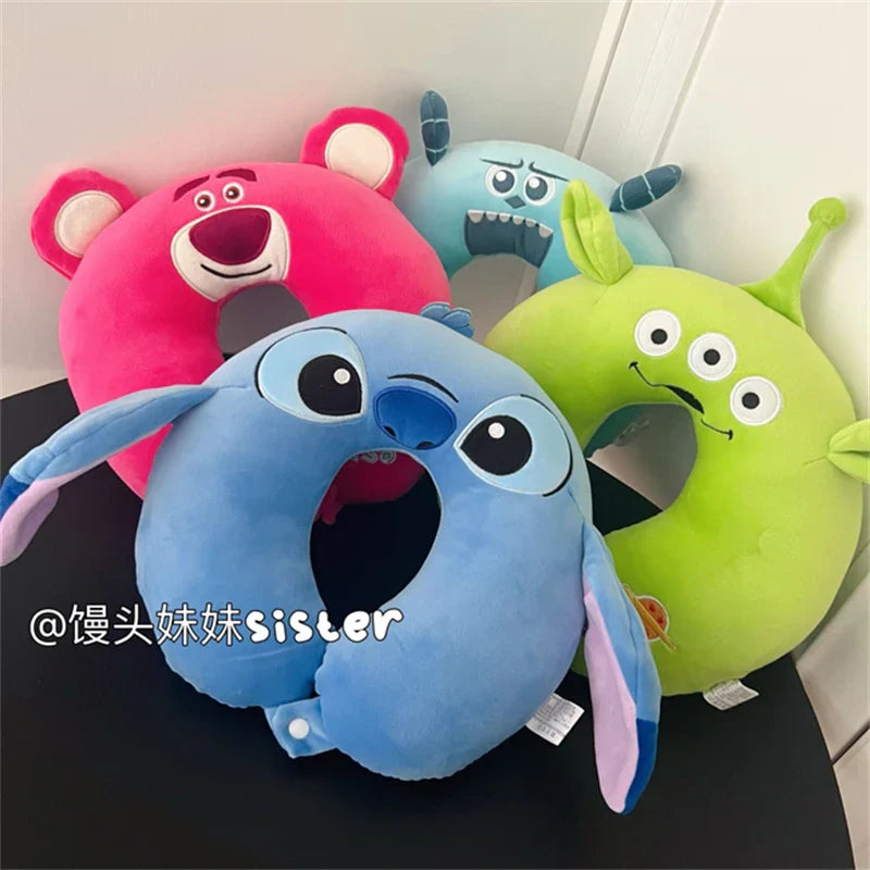 Cartoon Stitch U-shaped Neck Pillow Kawaii Stuffed Anime Comfortable Alien Sullivan Nap Pillow Airplane Travel Pillow Xmas Gifts