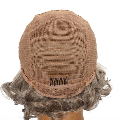 10 Inch Short Curly Wavy Blonde Black Grey Synthetic Wig for Women Natural Look T-Part Lace Front Hair Replacement