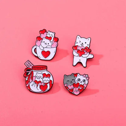 Broche en émail chat de dessin animé mignon, 4 pièces, Animal créatif, cadeau de saint-valentin, épingle à revers, Badge, sac à dos, vêtements, accessoires de chapeau
