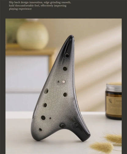 Ocarina-Flûte Alto C à 12 Trous en Céramique, Instrument Professionnel, Tao Chinois, Motif Craquelé, Deux Documents Dégradé