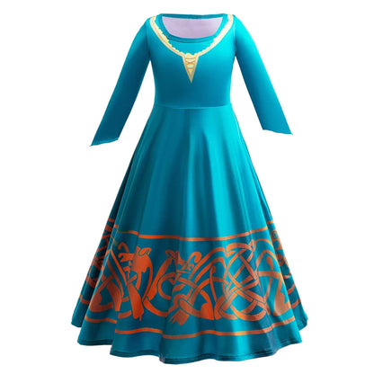 Brave Merida Girl Dress Kids Milk Wire Print Dress Breathable Comfortable Elastic Best Costume for Girl On Halloween Carnival