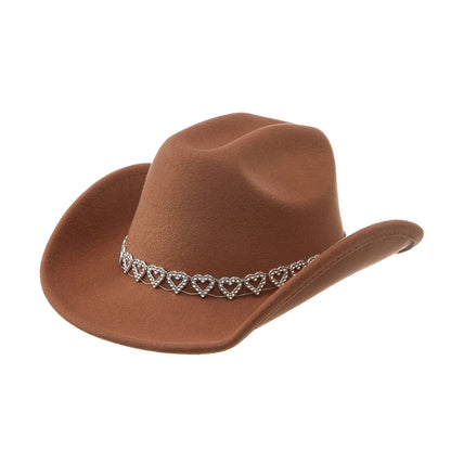 Chapeau de Cowgirl en strass pour femmes, Style occidental rétro, chapeau de soleil à large bord, casquettes de fête à thème