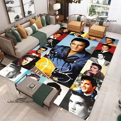E-Elvis-Presleys Retro Printed Carpet Non-slip Carpet Outdoor Carpets Area Rug Home Bedroom Decor Rug for Bedroom Birthday Gift