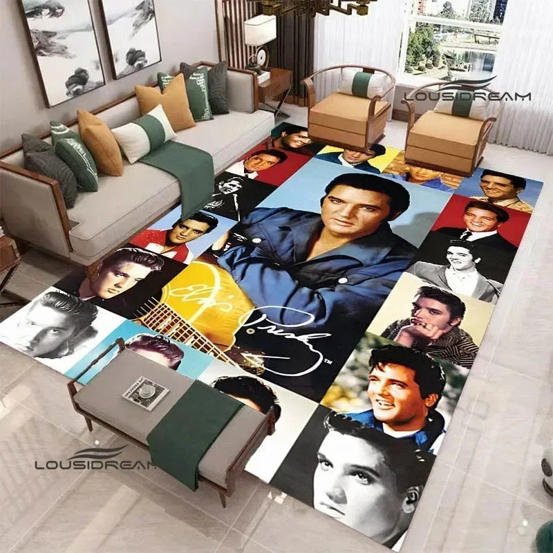 E-Elvis-Presleys Retro Printed Carpet Non-slip Carpet Outdoor Carpets Area Rug Home Bedroom Decor Rug for Bedroom Birthday Gift