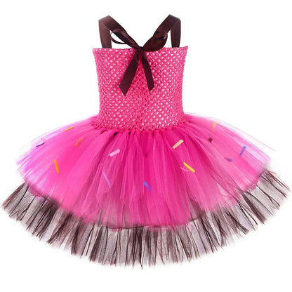 Déguisement de Beignet pour Enfants Robe Tutu Beignet au Chocolat Filles Robe de Princesse d'Anniversaire Fantaisie Vêtements d'Halloween et de Noël pour Enfants