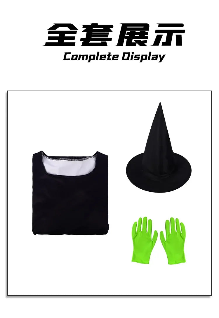 Wicked Musical Elphaba Cosplay Costume with Hat Black Victorian Skirt Dress Stage Performance Halloween Party Theme Clothing # 1