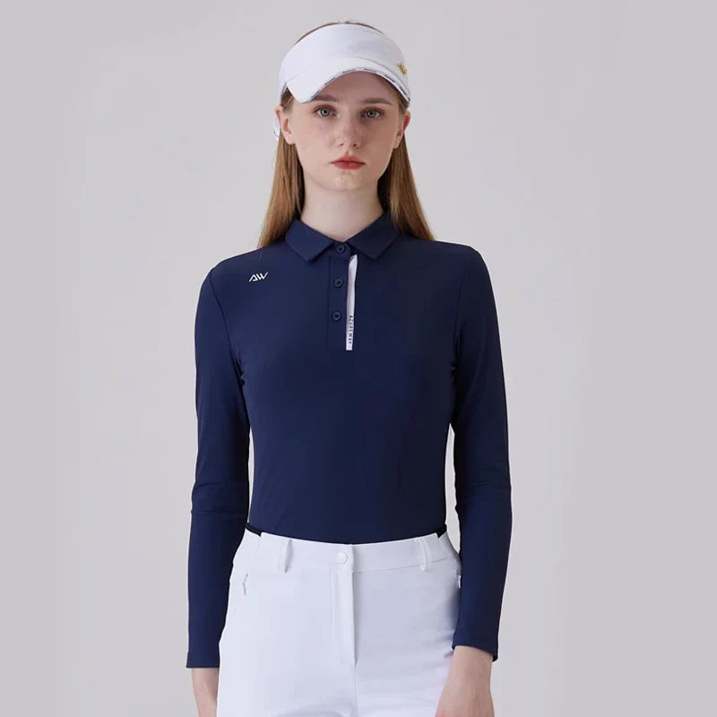 AW Golf Women's Simple Polo Shirt Long-sleeved T-shirt Quick-drying Breathable Sports Jersey Spring Autumn Golf Clothing Suit