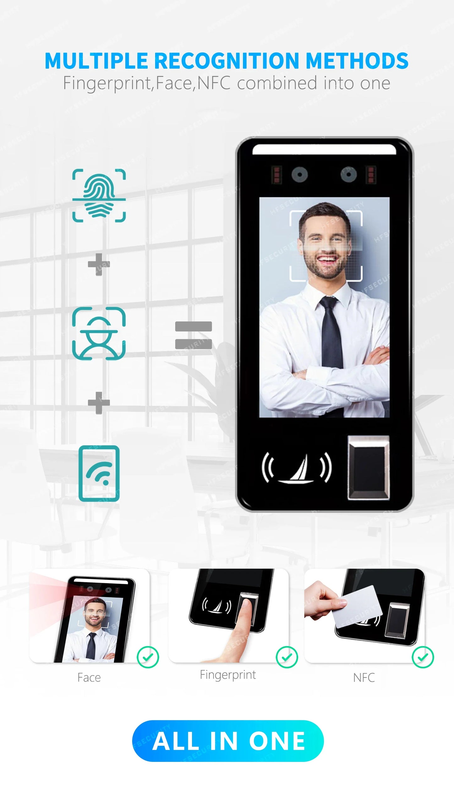 HFSecurity FR05 5 ''Android accès par empreinte digitale reconnaissance faciale temps de présence Machine système de contrôle d'accès de porte