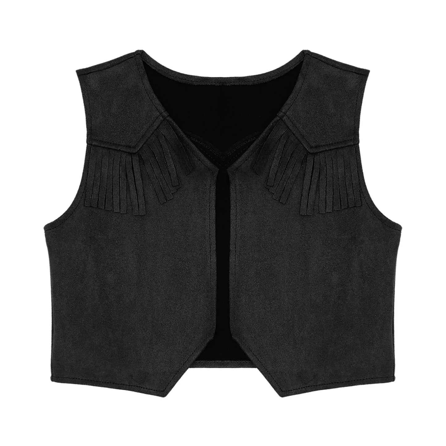 Costume de Cowgirl occidental en daim pour enfants, gilet à franges avec pompons, vêtements de danse, jeu de rôle de fête, gilets de Cowboy